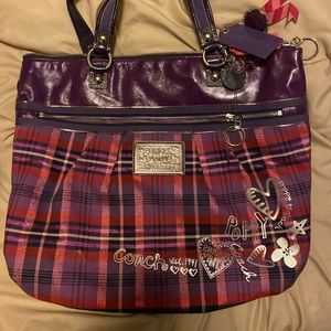Coach poppy plaid purple tote 100% authentic